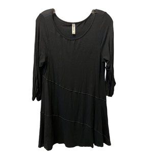 24seven Flared Tunic Top Round Neck 3/4 (Slight Ruched) Sleeve Black XL